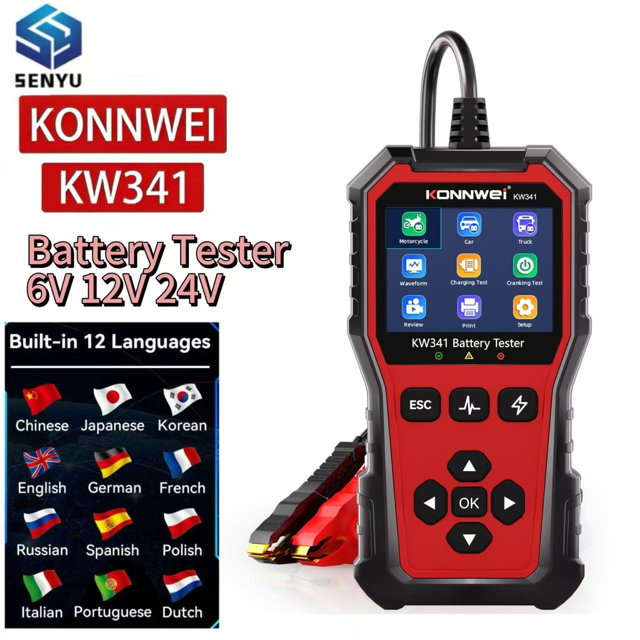 Battery Load Tester - KONNWEI KW341 Araba Motosiklet Kamyon Akü
